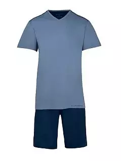 Мужской комплект (футболка с V-образным вырезом и шорты однотонные) синего цвета BALDESSARINI RT95019/6080 621
