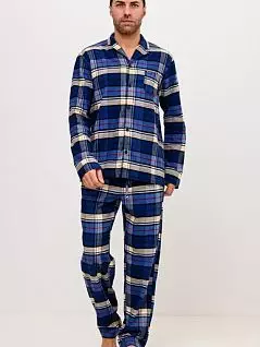Пижама свободного силуэта из рубашки в клетку и брюк на центральной застежке синего цвета Jockey 500333c458