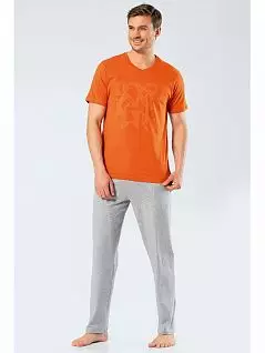 Оригинальная пижама (футболка с принтом и брюки свободного кроя) LT2198 Cacharel оранжевый с серым