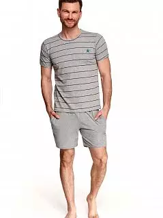 Мужская пижама (футболка в полоску, с коротким рукавом и нагрудным принтом в виде звезды и шорты на резинке) Taro BT-2513/2522/2523 Серый