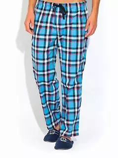 Легкие мужские брюки для дома из хлопка голубого цвета в клетку PECHE MONNAIE №002 Голубой 2135/5