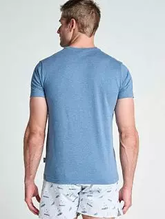 Однотонная футболка из 100% чистого хлопка с усиленным воротником синего цвета Jockey 120100HcM17