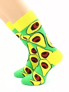 Эластичные носки из хлопка с принтом "Авокадо" желто-зеленого цвета Hobby Line RTнус80153-09-13