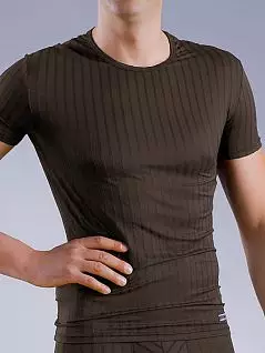 Облегающая мужская футболка коричневого цвета в полоску HOM For Man 03259cT9