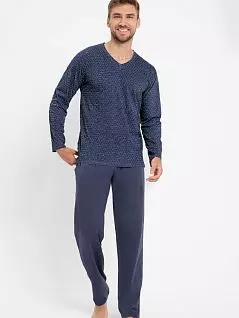 Оригинальная пижама (лонгслив с геометрическим принтом и однотонные брюки) Taro BT-TREVOR т. Синий