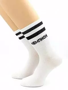 Мужские носки из хлопка и плиамида с надписью "Чемпион" белого цвета Hobby Line RTнус80159-20