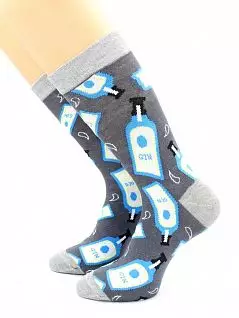 Хлопковые носки с принтом "GIN" серого цвета Hobby Line RTнус80129-01-07