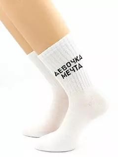 Женские носки с надписью "Девочка мечта" белого цвета Hobby Line RTнус80159-23