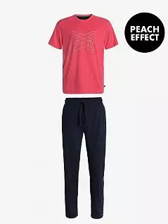 Пижама с бархатистым эффектом «Peach Effect» (однотонная футболка классического фасона и однотонные брюки свободного кроя) Atlantic MW120849коралловый