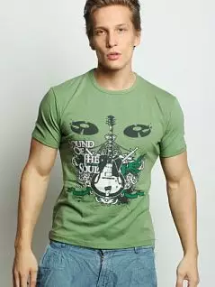 Стильная зеленая мужская футболка из хлопка с принтом "Гитара" EPATAGE 0909110m-EP