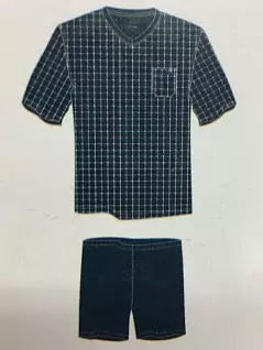 Свободная пижама из футболки с короткими рукавами и небольшим нагрудным карманом и однотонные шорты синего цвета ceceba FM-30948-635