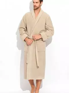 Шикарный мужской махровый халат высокой плотности из микро-хлопка бежевого цвета PECHE MONNAIE №920 Бежевый