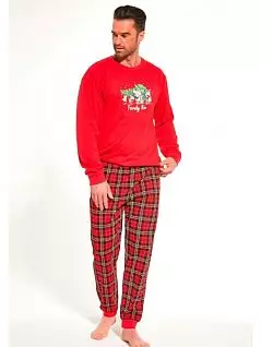 Красивая пижама из однотонной кофты с принтом зверят и надписью "Femily Time" и клетчатых брюк Cornette BT-FAMILY TIME Красный