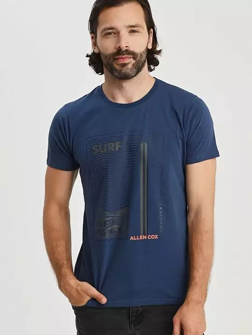 Хлопковая футболка свободного кроя цвета деним Allen Cox 736021cdenim Хлопковая футболка свободного кроя цвета деним Allen Cox 736021cdenim