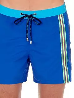 Пляжные шорты в спортивном стиле с многоцветным лампасом на левом боку синего цвета HOM 40c5678c1204