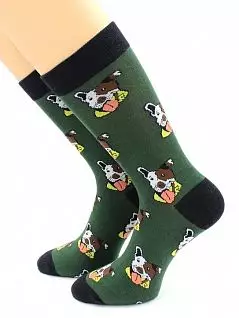 Женские носки с принтом "Собаки" темно-зеленого цвета Hobby Line 45921