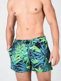 Мужские пляжные шорты с экзотическим принтом из пальмовых листьев зеленого цвета HOM 40c0513c1690