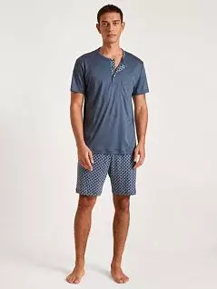 Комфортная пижама (футболка с планкой на пуговицах и шорты с узором) цвета индиго CALIDA 42386c457