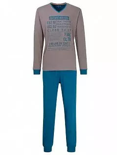 Мужская пижама из лонгслива и штанов на манжетах серо-бирюзового цветаTom Tailor RT71057/5609