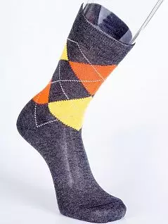 Современные носки с яркими ромбами серого цвета PJ-Best Calze_4434 С