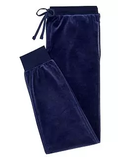 Роскошная мужская велюровая пижама (верх с двумя вшивными карманами по бокам и застёжкой-молнией на всю длину и брюки на манжетах) тёмно-синего цвета HOM 40c2268c00RA распродажа