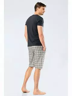 Мужская пижама (однотонная футболка и шорты в клетку) LT2213 Cacharel оливковый