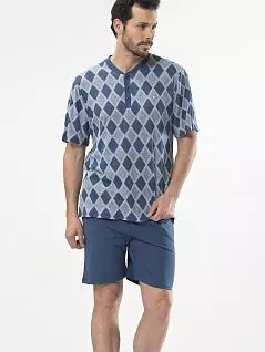 Комплект мужской пижамы из трех вещей (футболки брюк и шорт) LT2114 indigo Cacharel индиго