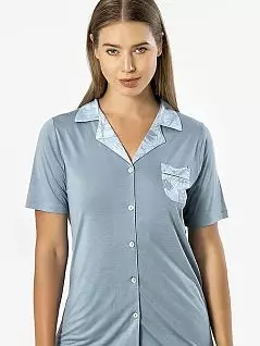 Оригинальная пижама из рубашки на пуговицах и брюк с узором LT3376 Turen голубой