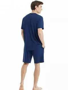 Однотонная пижама (футболка с  планкой на пуговицах  и шорты) LTBS30814 BlackSpade темно-синий
