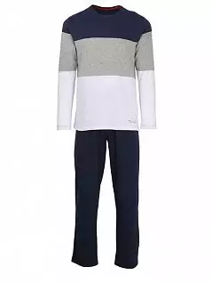 Мужская пижама из хлопка (лонгслив и штаны) темно-синего цвета Tom Tailor RT70929/5607