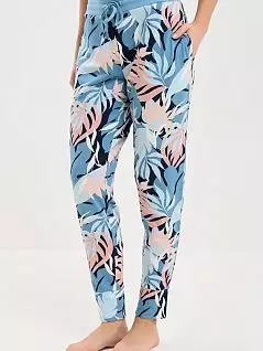 Комфортные брюки с тропическим принтом бирюзового цвета Mey 17647c899