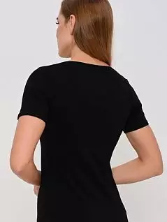 Модель женской футболки из хлопка оригинального качества черного цвета Janira 45207c002