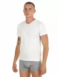 Однотонная футболка с v-вырезом белого цвета DonDon RT502-01_01
