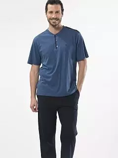 Мужская пижама с округлым вырезом и брюк LT2103 indigo Cacharel индиго