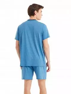 Тонкая пижама из микромодала и хлопка (футболка с планкой на пуговицах и шорты) LTBS30811 BlackSpade джинсовый