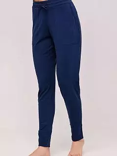 Однотонные брюки зауженного кроя на манжетах с отворотом синего цвета Mey 16113c233