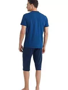 Мужская пижама (однотонная футболка с V-образным вырезом и шорты) LTBS40021 BlackSpade синий