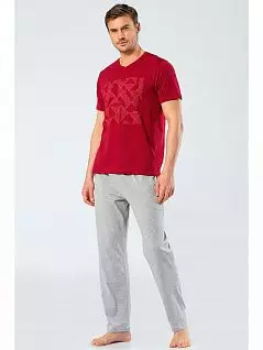 Мужская пижама (футболка с коротким рукавом и брюки с боковыми карманам) LT2198 Cacharel бордовый с серым