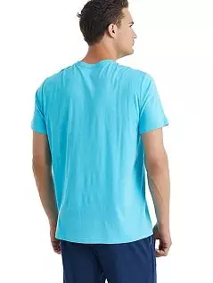 Шелковистая пижама из футболки с округлым вырезом горловины и брюк на мягком поясе LTBS40011 BlackSpade голубой