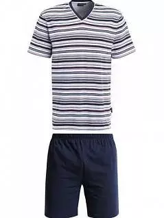 Мягкая пижама из однотонных шорт и футболки с V-образным вырезом горловины синего цвета мультиколор Gotzburg FM-451614-8461