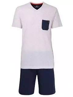 Современная пижама (футболка с кармашком и шорты) бело-синего цвета Tom Tailor RT71073/5624