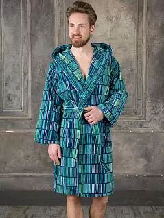 Плотный халат из велюра с лицевой стороны и махры с изнаночной бирюзового цвета Riviera Carillo Home PJ-Riviera_Fashion 01 uomo