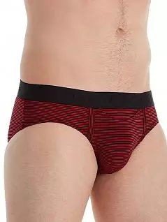 Мужские трусы-слипы в винтажном стиле в тонкую горизонтальную полоску чёрного и сдержанно-красного цвета HOM 35c9852cPK13