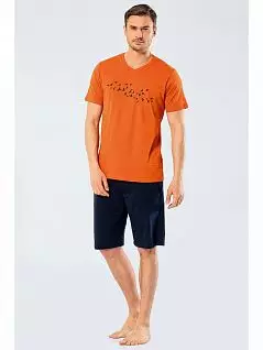 Хлопковая пижама (Футболка с коротким рукавом и V- образным вырезом горловины и шорты) LT4136 Turen оранжевый с синим