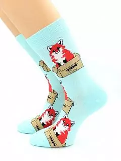 Забавные носки с принтом "Лиса в коробке" голубого цвета Hobby Line RTнус80153-13-03-04