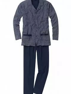 Трикотажная пижама с длинным рукавом на пуговицах в мелкий декоративный "ромбик" Gotzburg FG451580/S-XXL Синий