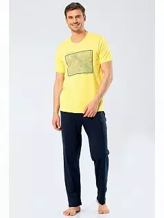 Мягкая пижама из футболки с коротким рукавом и брюк с карманами LT4133 Turen желтый с синим