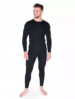 Мужской термокомплект из футболки с длинным рукавом и кальсон из вискозы и полиэстра LTOZ1651-G Oztas черный