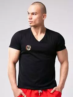 Мужская футболка в милитари стиле с шевроном на груди с камуфляжной символикой OPIUM DT140рФм Черный