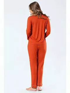 Женская пижама из вискозы (Рубашка на пуговицах с английским воротником и брюки с карманами) LT3359 Turen кирпичный